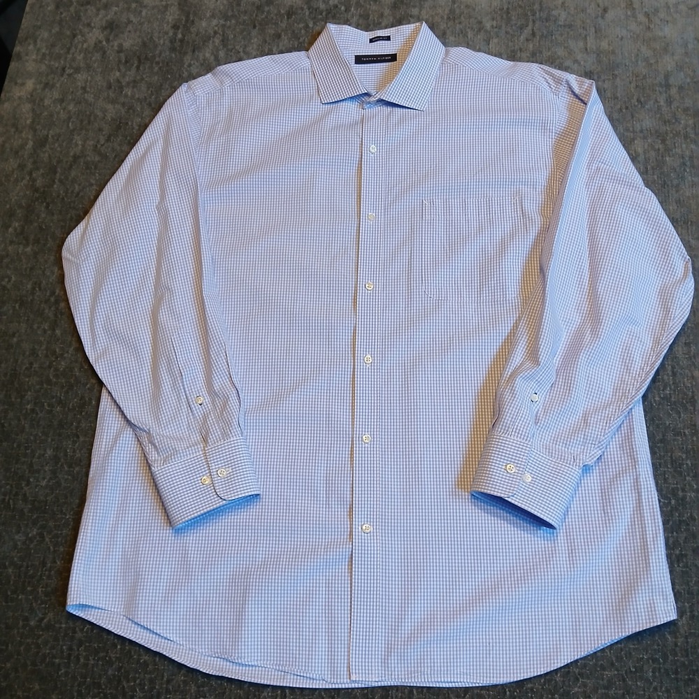Tommy Hilfiger Mens XL Regular Fit Gingham Button Down Shirt Blue White Cotton